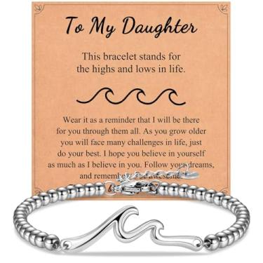 Imagem de IKIATY Presentes para melhor amiga, irmã, filha, sobrinha, sobrinha, pulseira The Wave of Life, Natal, aniversário, dia dos namorados, para mulheres e meninas, adjustable, Aço inoxidável, Sem Pedra