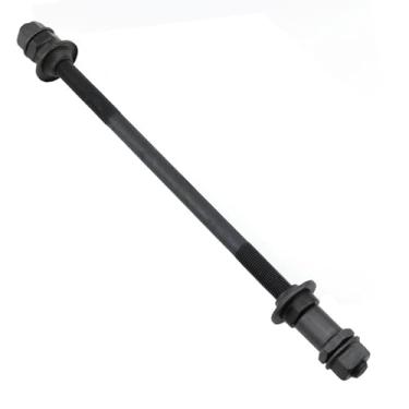 Imagem de Meuey Lyot Eixo de bicicleta 240 mm / 9,45 polegadas Porca do eixo traseiro de bicicleta eixo do cubo traseiro de várias velocidades 3/8 polegadas preto 26TPI cubo de roda cônico porca de bloqueio kit