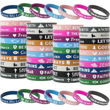 Imagem de IDREAMBAND Pulseiras de versículos da Bíblia com 80 peças, pulseiras de silicone inspiradoras, pulseiras de borracha de fé, ótimos presentes religiosos cristãos para homens, mulheres, adoles