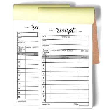 Imagem de 2 pacotes com 50 blocos de recibos, formulário de recibo de vendas de cópia duplicada de carbono, livreto de fatura para lojas, armazéns, escritórios e restaurantes, portátil 8,4 x 13,5, 2 partes
