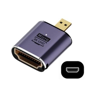 Imagem de xiwai 8K Micro HDMI macho para HDMI 2.1 fêmea UHD extensão adaptador conversor dourado suporta HDTV 8K 60hz