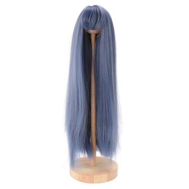 Imagem de Boneca Longa Peruca Reta Realista Cabelo Liso para Bonecas 1/4 18,5-21cm (Azul)