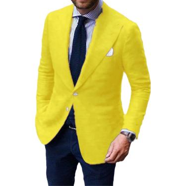 Imagem de Blazer de casamento azul marinho masculino, terno de cavalheiro, botões dourados, casual, slim fit, casaco de negócios duplo breasted, amarelo, XXL