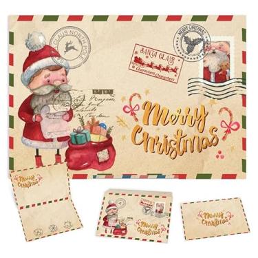 Imagem de Pacote com 5 cartões postais vintage de Natal 15 x 10 cm Conjunto de cartões postais antigos com envelopes Kraft em branco saudações de Natal para amigos e parentes (envelopes de Papai Noel)