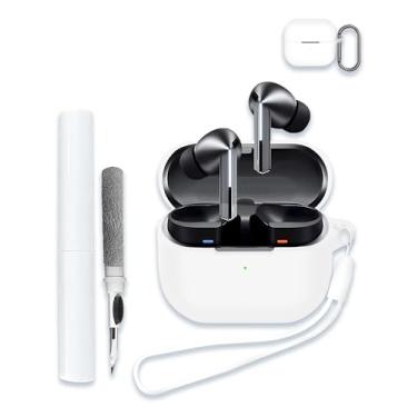 Imagem de Capa para fones de ouvido Bluetooth sem fio Samsung Galaxy Buds 3/Buds 3 Pro AI, capa protetora de silicone macio, portátil, resistente a arranhões, com kit de limpeza, mosquetão e cordão, branca