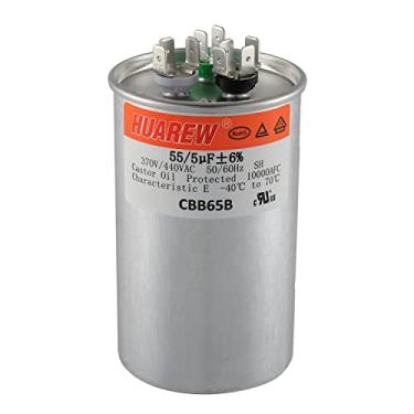 Imagem de HUAREW 55 + 5 Uf ± 6% 55/5 Mfd 370/440 Vac Cbb65 Capacitor Redondo de Partida Dupla para Condensador Reto, Frio Ou Bomba de Calor, Ar Condicionado Ou Motor Ca e Partida de Ventilador