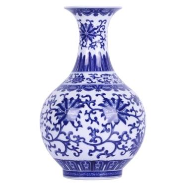 Imagem de Vasos de porcelana tradicionais de corpo fino azul e branco, vasos de cerâmica chinoiserie pintados à mão com design floral, vasos leves de parede fina para decoração de casa, mesa e prateleiras