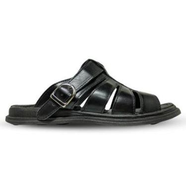 Imagem de Sandália Chinela Masculina Ortopédica Em Couro Legitimo Preta-Masculino