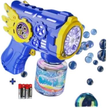 Imagem de Máquina de Bolha de Sabão Brinquedo Arminha de Bolha de Sabão Colorido 50 ml Infantil (AZUL C PILHAS)