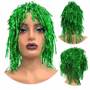 Imagem de Peruca metalizada festa fantasia carnaval franja verde - LIONSWIG