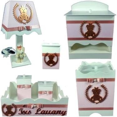 Imagem de Kit Higiene bebê Mdf menina 7 pçs - ROSÊ DE URSINHA - Flores para Mari