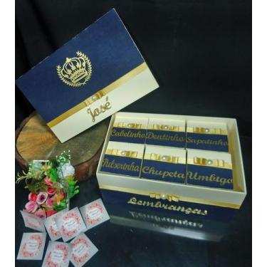 Imagem de Caixa Recordação do Bebê com Nome - AZUL MARINHO CREME COROA - FLORES 