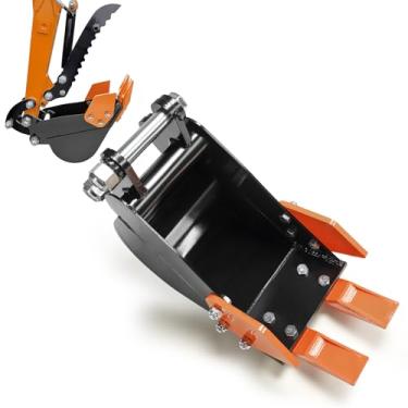 Imagem de ONECHOI Mini balde de escavadeira, balde de retroescavadeira de 20 cm/200 mm, balde de escavadeira para escavadeira de até 2 toneladas, acessório de escavadeira resistente com dentes de aço carbono