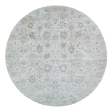 Imagem de Shahbanu Rugs Tapete oriental redondo de seda com lã com design de romã marfim (14'x14')
