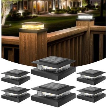 Imagem de APONUO Luzes solares com tampa de poste para postes de cerca 4 x 4, à prova d'água, IP64, LED, para uso externo, deck, jardim, pátio, quintal, luzes com 2 modos, ligar/desligar automático, resistente