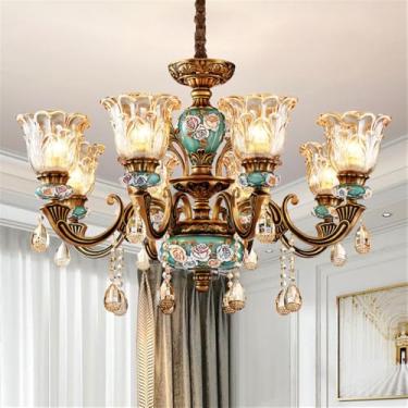 Imagem de Europeu Luxo Sala de Estar Lâmpada Pendente Americano Retro Restaurante Quarto Villa Hotel Roupa Salão de Beleza Café Lustre (H 8 luzes)