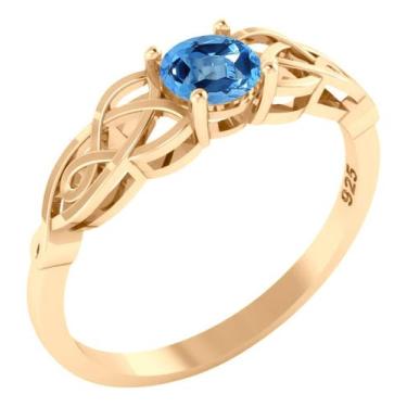 Imagem de Anel Celta Knot Prata 925 Dourada Ouro 18k - Topázio Azul - Tudo Prata