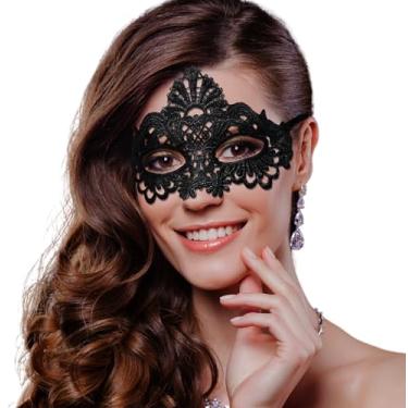 Imagem de Mordarli Máscara feminina de baile de máscaras venezianas de renda para festa de Halloween fantasia de carnaval para festa de formatura