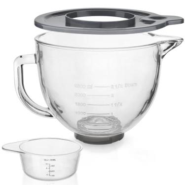 Imagem de Tigela de mistura de vidro de 5 litros para batedeiras KitchenAid 4,5 e 5 litros com cabeça inclinada, copos medidores com balanças, serve para Artisan KSM150, RRK150, KSM100, K45SS, KSM90, KSM95,