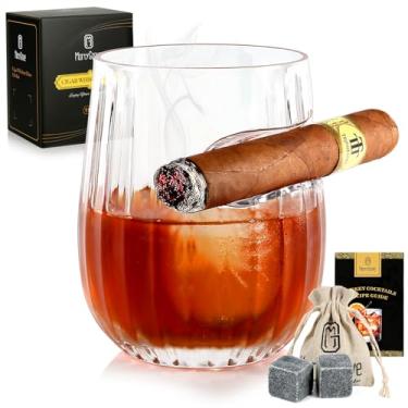 Imagem de Copo de uísque para charutos com suporte para charutos, copos de uísque à moda antiga com descanso de charutos recuado, vidro premium para coquetéis, uísque, bourbon, presentes para homens/marido/pai