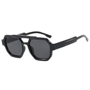 Imagem de Óculos de sol poligonais femininos retrô com dupla viga e óculos masculinos da moda para viagem Uv400, preto e cinza, tamanho único