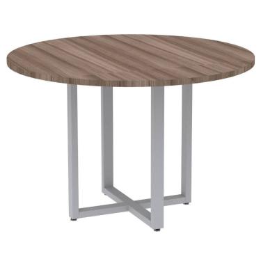 Imagem de Mesa de Reunião Redonda P25 Pandin 110 cm (Largura) Tampo MDP Walnut Pé Aço Tubular Cinza