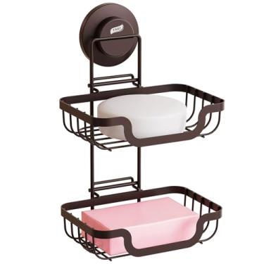 Imagem de TAILI Suporte de sabão de camada dupla, ventosa de saboneteira para parede de chuveiro, bandeja protetora de drenagem para banheiro, suporte de esponja de aço inoxidável à prova de ferrugem para