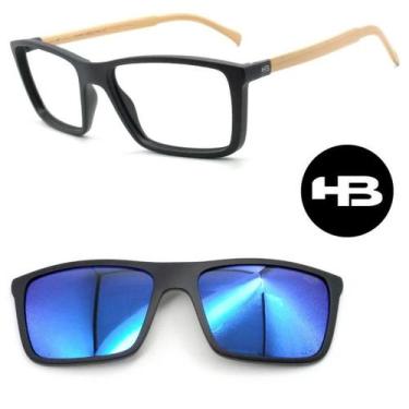 Imagem de Armação de Grau HB 0379 com 1 Clipon - Escolha, Preto madeira, Azul