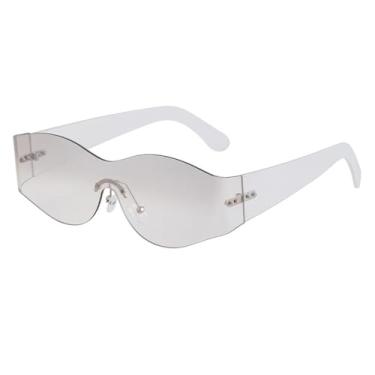 Imagem de Óculos de sol vintage de luxo sem aro, punk, feminino, masculino, steampunk, esportivo, uv400 (c6whitesliver)