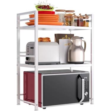 Imagem de DOLALIKE Rack de forno de micro-ondas, suporte expansível para micro-ondas, bancada, utensílios de cozinha, armazenamento de utensílios de mesa, prateleira de aço carbono sobre micro-ondas, bancada, 3