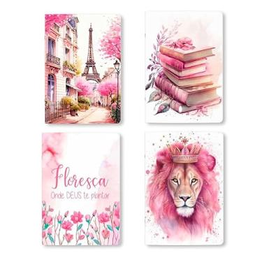Imagem de Kit 4 Cadernos, caderneta, A5, 80 Páginas brancas Sem Pauta, 90g, Conjunto com 4 Designs, Grampeados, estilo Midori