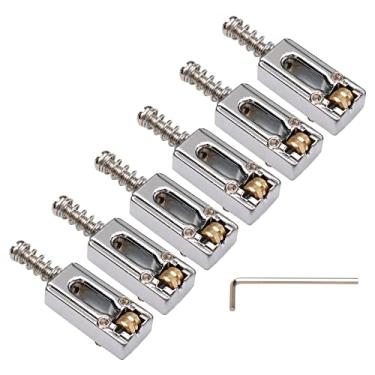 Imagem de Selim de ponte de guitarra com chave de parafusos para Fender Strat Tele Telecaster ponte de guitarra elétrica peça de reposição 6 peças, prata