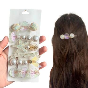 Imagem de Kit 6 Acessórios Cabelo Presilha Grampo Modelo Concha Mar Luxo - Gramp
