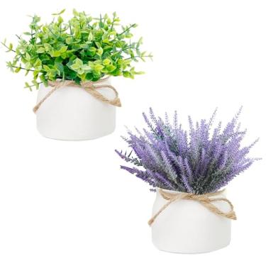 Imagem de jeseea 2 vasos de planta de lavanda artificial e planta de eucalipto artificial para decoração de casa, casamento, cozinha, jardim, pátio, varanda, janela, caixa de escritório, mesa de centro de mesa