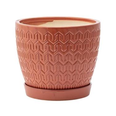 Imagem de Napco Imports Vaso de flores suculentas para plantas internas e externas com pires, seta de cerâmica enferrujada de 15 cm