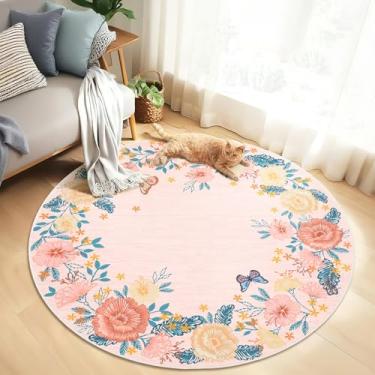 Imagem de COZYLOOM Tapete redondo lavável 1,2 m moderno tapete de área de quarto floral tapete antiderrapante tapete macio baixo resistente a manchas para sala de estar, berçário, dormitório, 1,2 m x 10,2 m,