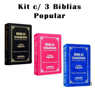 Imagem de Kit 3 Biblias Sagrada Letra Gigante - Palavras de Jesus em Vermelho - c/ Harpa