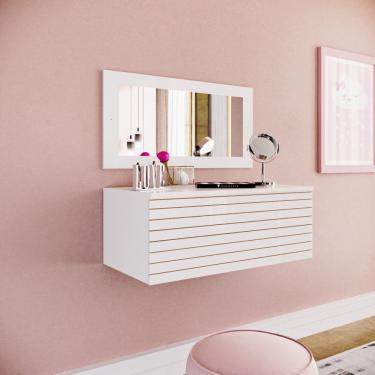 Imagem de Penteadeira Mini Plus Gloss Gaveta Com 3 Divisórias Painel Com Espelho Branco - Móveis Leartam