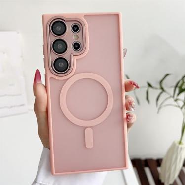 Imagem de HPQWN Para S24 Ultra Matte Translúcido Case Lente Completa Câmera De Metal Capa Protetora Rígida (Para S24 Ultra/Rosa)
