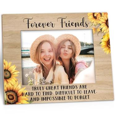 Imagem de Kneaotoaji Porta-retrato Best Friends – Porta-retrato de melhor amiga, presente de amizade para mulheres, aniversário, girassol Forever Friends, molduras de madeira para pendurar na mesa ou na parede