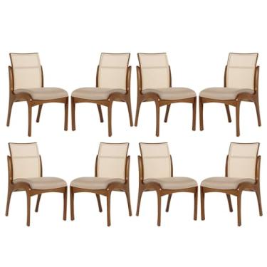 Imagem de Rio Madeira, Kit 8 Cadeiras de Madeira Estofada para Mesa de Jantar Lisboa Linho Bege com Encosto Tela M58 RMI