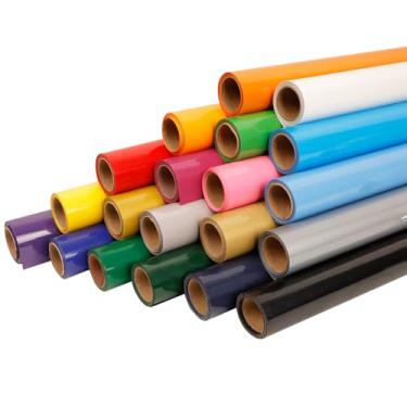 Imagem de FUNKAKA Pacote de vinil HTV de transferência de calor, 20 rolos 30,5 cm x 1,5 m de vinil para camiseta 20 cores sortidas adesivo brilhante vinil HTV para todas as máquinas de corte fácil de cortar