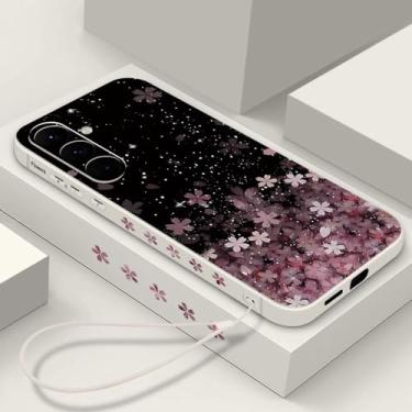 Imagem de Capa de luxo Sakura com cordão para Samsung Galaxy S24, S23, S22 Ultra, S21, S20 FE, S25, A56, A52, A53, A14, A34, A54, A15, A25, A35, A55, 5G, A507, bege, cordão para Samsung S24 Plus