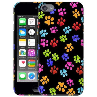 Imagem de Capas SM compatíveis com iPod Touch 7, iPod Touch 6, iPod Touch 5 - Desenho de impressão multicolorido de pata de cachorro, capa de plástico rígido para iPod Touch 7/6/5.