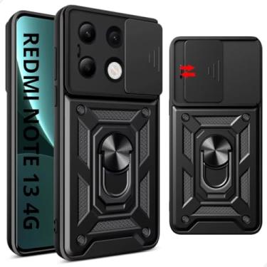Imagem de Capa Capinha Case Anti Impacto para Xiaomi Redmi Note 13 4G, Proteção Militar com Suporte Giratório, Design Moderno com Proteção para Câmera (Preto)