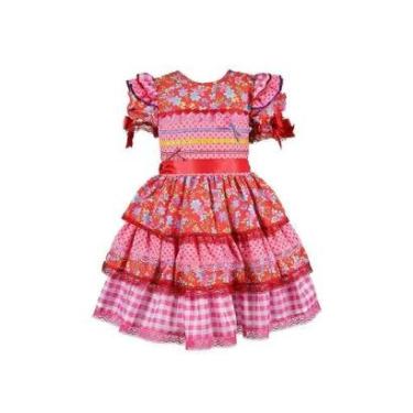 Imagem de Vestido Junino Bambolê Floral Com Calção Vermelho e Rosa-Feminino