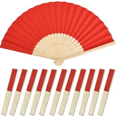 Imagem de Bestage 12 pacotes de leques de mão de papel dobrável vermelho de 21 cm para mulheres, ventiladores de bambu dobráveis chineses japoneses decorativos para casamento, dança, lembrancinhas de festa