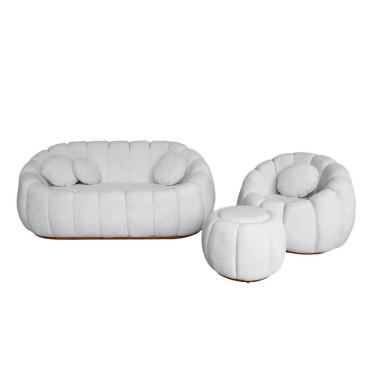 Imagem de Kit Namoradeira Mais Poltrona e Puff Concha Fixo Boucle - Estopar