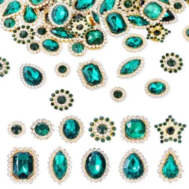 Imagem de Spritewelry 100 peças de strass plano gota redonda estrela costurada em strass pedras de cristal verde botões de strass com garra dourada para joias, artesanato, roupas, vestido, artesanato DIY