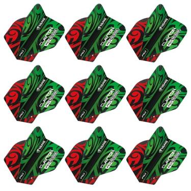 Imagem de RED DRAGON Yin Yang Double Sided Jonny Clayton Red & Green Standard Dart Flights 3 conjuntos por pacote (9 voos de dardo no total)
